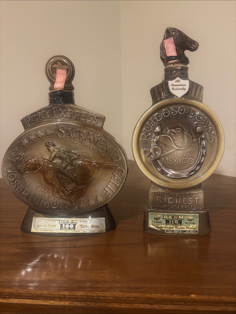 Vintage Horse-Themed Bourbon Decanter Pair - Brown